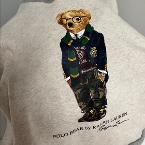 Ralph Lauren Polo Bears Gray Hoodie Bear in‎ Jacket preppy Youth Large 10/12